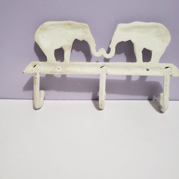 Metal Elephant Coat Key Wall Hook Hanger White Heavy Duty 10" × 6" - Picture 5 of 6